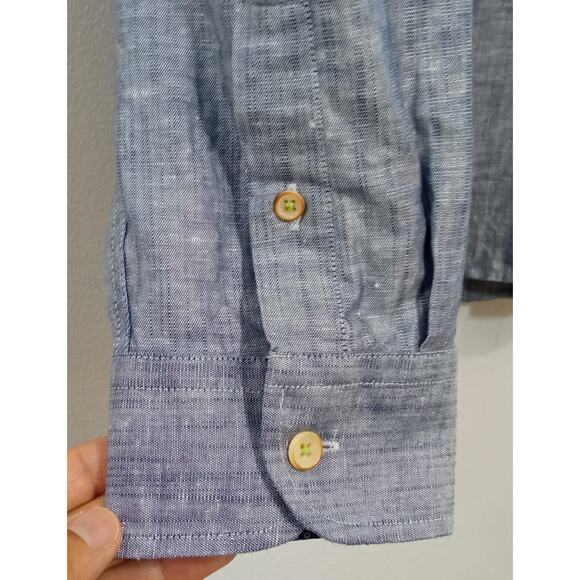 Ted Baker Men's Button Down Shirt Roll Tab Sleeves Linen Blue Size 6 - Picture 6 of 13
